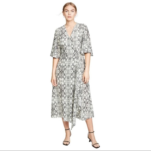LES REVERIES Flutter Sleeve Long Wrap Dress - Picture 2 of 13